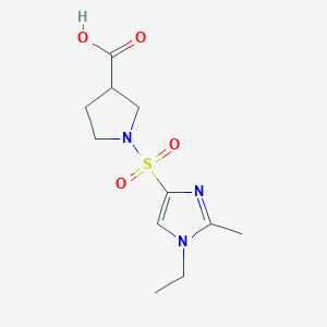 molecular formula C11H17N3O4S B7550068 1-(1-Ethyl-2-methylimidazol-4-yl)sulfonylpyrrolidine-3-carboxylic acid 