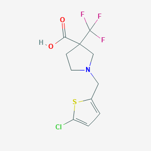 molecular formula C11H11ClF3NO2S B7550111 1-[(5-Chlorothiophen-2-yl)methyl]-3-(trifluoromethyl)pyrrolidine-3-carboxylic acid 