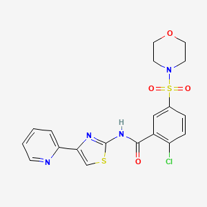 molecular formula C19H17ClN4O4S2 B7550169 2-chloro-5-morpholin-4-ylsulfonyl-N-(4-pyridin-2-yl-1,3-thiazol-2-yl)benzamide 