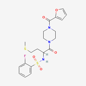 molecular formula C20H24FN3O5S2 B7550175 2-fluoro-N-[1-[4-(furan-2-carbonyl)piperazin-1-yl]-4-methylsulfanyl-1-oxobutan-2-yl]benzenesulfonamide 
