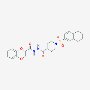 N'-(2,3-dihydro-1,4-benzodioxine-3-carbonyl)-1-(5,6,7,8-tetrahydronaphthalen-2-ylsulfonyl)piperidine-4-carbohydrazide