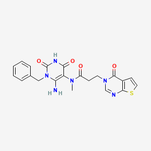 molecular formula C21H20N6O4S B7550527 N-(6-amino-1-benzyl-2,4-dioxopyrimidin-5-yl)-N-methyl-3-(4-oxothieno[2,3-d]pyrimidin-3-yl)propanamide 