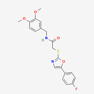 molecular formula C20H19FN2O4S B7550563 N-[(3,4-dimethoxyphenyl)methyl]-2-[[5-(4-fluorophenyl)-1,3-oxazol-2-yl]sulfanyl]acetamide 