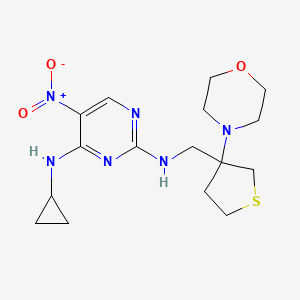 molecular formula C16H24N6O3S B7550573 4-N-cyclopropyl-2-N-[(3-morpholin-4-ylthiolan-3-yl)methyl]-5-nitropyrimidine-2,4-diamine 