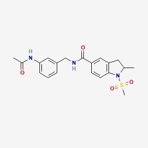 molecular formula C20H23N3O4S B7550631 N-[(3-acetamidophenyl)methyl]-2-methyl-1-methylsulfonyl-2,3-dihydroindole-5-carboxamide 