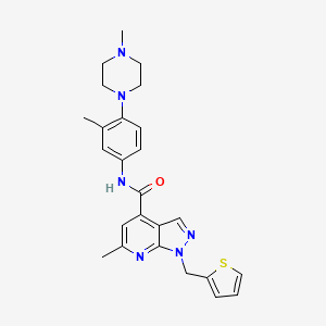 molecular formula C25H28N6OS B7550638 6-methyl-N-[3-methyl-4-(4-methylpiperazin-1-yl)phenyl]-1-(thiophen-2-ylmethyl)pyrazolo[3,4-b]pyridine-4-carboxamide 