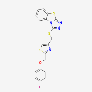 molecular formula C19H13FN4OS3 B7550749 1-[[2-[(4-Fluorophenoxy)methyl]-1,3-thiazol-4-yl]methylsulfanyl]-[1,2,4]triazolo[3,4-b][1,3]benzothiazole 