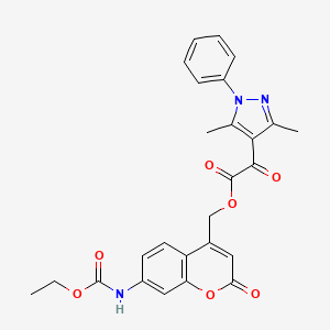 molecular formula C26H23N3O7 B7550965 [7-(Ethoxycarbonylamino)-2-oxochromen-4-yl]methyl 2-(3,5-dimethyl-1-phenylpyrazol-4-yl)-2-oxoacetate 