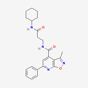 molecular formula C23H26N4O3 B7550989 N-[3-(cyclohexylamino)-3-oxopropyl]-3-methyl-6-phenyl-[1,2]oxazolo[5,4-b]pyridine-4-carboxamide 