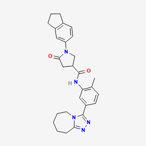 molecular formula C28H31N5O2 B7551003 1-(2,3-dihydro-1H-inden-5-yl)-N-[2-methyl-5-(6,7,8,9-tetrahydro-5H-[1,2,4]triazolo[4,3-a]azepin-3-yl)phenyl]-5-oxopyrrolidine-3-carboxamide 