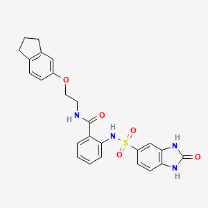 molecular formula C25H24N4O5S B7551009 N-[2-(2,3-dihydro-1H-inden-5-yloxy)ethyl]-2-[(2-oxo-1,3-dihydrobenzimidazol-5-yl)sulfonylamino]benzamide 