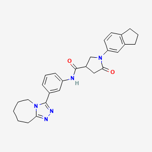 molecular formula C27H29N5O2 B7551029 1-(2,3-dihydro-1H-inden-5-yl)-5-oxo-N-[3-(6,7,8,9-tetrahydro-5H-[1,2,4]triazolo[4,3-a]azepin-3-yl)phenyl]pyrrolidine-3-carboxamide 