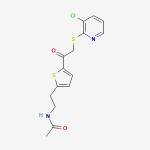 molecular formula C15H15ClN2O2S2 B7551057 N-[2-[5-[2-(3-chloropyridin-2-yl)sulfanylacetyl]thiophen-2-yl]ethyl]acetamide 