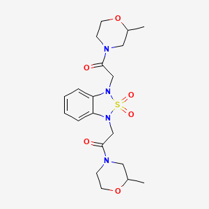 molecular formula C20H28N4O6S B7551111 1-(2-Methylmorpholin-4-yl)-2-[3-[2-(2-methylmorpholin-4-yl)-2-oxoethyl]-2,2-dioxo-2lambda6,1,3-benzothiadiazol-1-yl]ethanone 