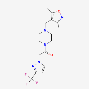 molecular formula C16H20F3N5O2 B7551124 1-[4-[(3,5-Dimethyl-1,2-oxazol-4-yl)methyl]piperazin-1-yl]-2-[3-(trifluoromethyl)pyrazol-1-yl]ethanone 
