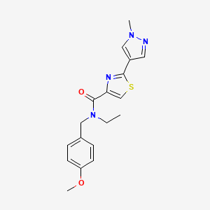 molecular formula C18H20N4O2S B7551129 N-ethyl-N-[(4-methoxyphenyl)methyl]-2-(1-methylpyrazol-4-yl)-1,3-thiazole-4-carboxamide 