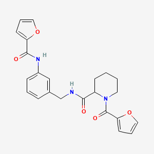 molecular formula C23H23N3O5 B7551174 1-(furan-2-carbonyl)-N-[[3-(furan-2-carbonylamino)phenyl]methyl]piperidine-2-carboxamide 