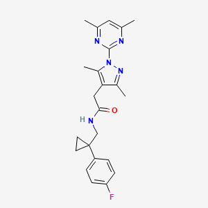 molecular formula C23H26FN5O B7551185 2-[1-(4,6-dimethylpyrimidin-2-yl)-3,5-dimethylpyrazol-4-yl]-N-[[1-(4-fluorophenyl)cyclopropyl]methyl]acetamide 