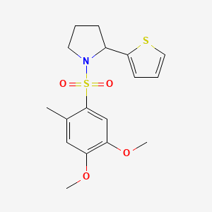 molecular formula C17H21NO4S2 B7551200 1-(4,5-Dimethoxy-2-methylphenyl)sulfonyl-2-thiophen-2-ylpyrrolidine 
