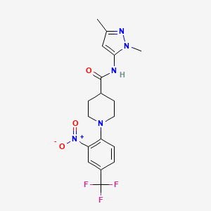 molecular formula C18H20F3N5O3 B7551211 N-(2,5-dimethylpyrazol-3-yl)-1-[2-nitro-4-(trifluoromethyl)phenyl]piperidine-4-carboxamide 