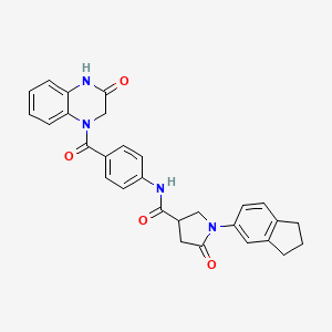 1-(2,3-dihydro-1H-inden-5-yl)-5-oxo-N-[4-(3-oxo-2,4-dihydroquinoxaline-1-carbonyl)phenyl]pyrrolidine-3-carboxamide