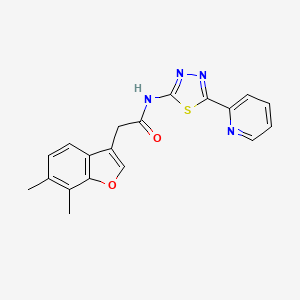 molecular formula C19H16N4O2S B7551253 2-(6,7-dimethyl-1-benzofuran-3-yl)-N-(5-pyridin-2-yl-1,3,4-thiadiazol-2-yl)acetamide 