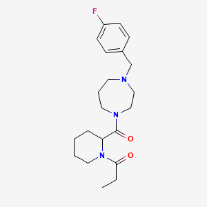 molecular formula C21H30FN3O2 B7551260 1-[2-[4-[(4-Fluorophenyl)methyl]-1,4-diazepane-1-carbonyl]piperidin-1-yl]propan-1-one 