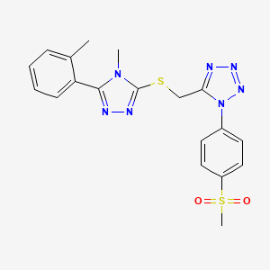 molecular formula C19H19N7O2S2 B7551369 5-[[4-Methyl-5-(2-methylphenyl)-1,2,4-triazol-3-yl]sulfanylmethyl]-1-(4-methylsulfonylphenyl)tetrazole 