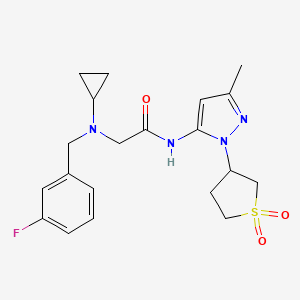 molecular formula C20H25FN4O3S B7551371 2-[cyclopropyl-[(3-fluorophenyl)methyl]amino]-N-[2-(1,1-dioxothiolan-3-yl)-5-methylpyrazol-3-yl]acetamide 