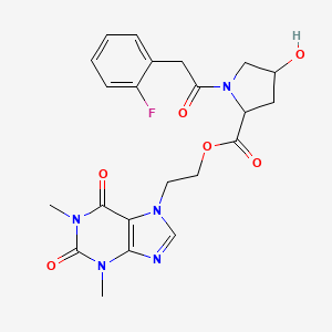 2-(1,3-Dimethyl-2,6-dioxopurin-7-yl)ethyl 1-[2-(2-fluorophenyl)acetyl]-4-hydroxypyrrolidine-2-carboxylate