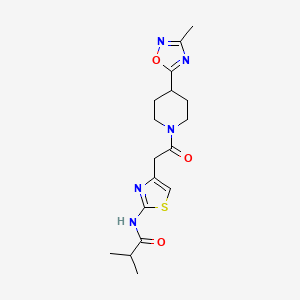 molecular formula C17H23N5O3S B7551422 2-methyl-N-[4-[2-[4-(3-methyl-1,2,4-oxadiazol-5-yl)piperidin-1-yl]-2-oxoethyl]-1,3-thiazol-2-yl]propanamide 