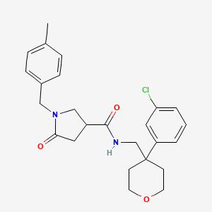 molecular formula C25H29ClN2O3 B7551535 N-[[4-(3-chlorophenyl)oxan-4-yl]methyl]-1-[(4-methylphenyl)methyl]-5-oxopyrrolidine-3-carboxamide 