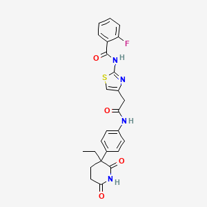 molecular formula C25H23FN4O4S B7551540 N-[4-[2-[4-(3-ethyl-2,6-dioxopiperidin-3-yl)anilino]-2-oxoethyl]-1,3-thiazol-2-yl]-2-fluorobenzamide 