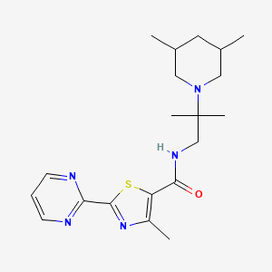 molecular formula C20H29N5OS B7551542 N-[2-(3,5-dimethylpiperidin-1-yl)-2-methylpropyl]-4-methyl-2-pyrimidin-2-yl-1,3-thiazole-5-carboxamide 