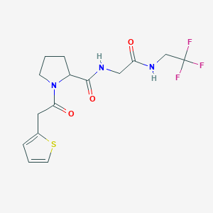 molecular formula C15H18F3N3O3S B7551584 N-[2-oxo-2-(2,2,2-trifluoroethylamino)ethyl]-1-(2-thiophen-2-ylacetyl)pyrrolidine-2-carboxamide 