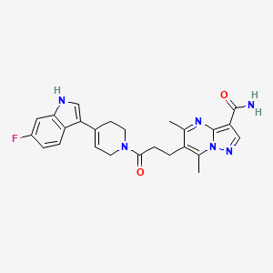 molecular formula C25H25FN6O2 B7551600 6-[3-[4-(6-fluoro-1H-indol-3-yl)-3,6-dihydro-2H-pyridin-1-yl]-3-oxopropyl]-5,7-dimethylpyrazolo[1,5-a]pyrimidine-3-carboxamide 