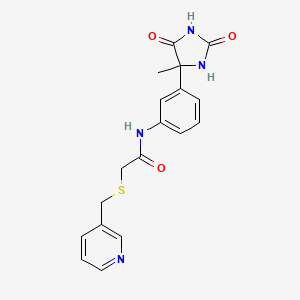 molecular formula C18H18N4O3S B7551611 N-[3-(4-methyl-2,5-dioxoimidazolidin-4-yl)phenyl]-2-(pyridin-3-ylmethylsulfanyl)acetamide 
