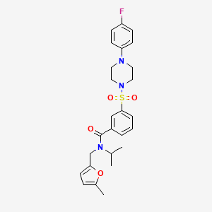 molecular formula C26H30FN3O4S B7551643 3-[4-(4-fluorophenyl)piperazin-1-yl]sulfonyl-N-[(5-methylfuran-2-yl)methyl]-N-propan-2-ylbenzamide 
