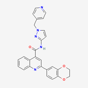 molecular formula C27H21N5O3 B7551652 2-(2,3-dihydro-1,4-benzodioxin-6-yl)-N-[1-(pyridin-4-ylmethyl)pyrazol-3-yl]quinoline-4-carboxamide 