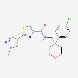 molecular formula C20H21ClN4O2S B7551666 N-[[4-(4-chlorophenyl)oxan-4-yl]methyl]-2-(1-methylpyrazol-4-yl)-1,3-thiazole-4-carboxamide 