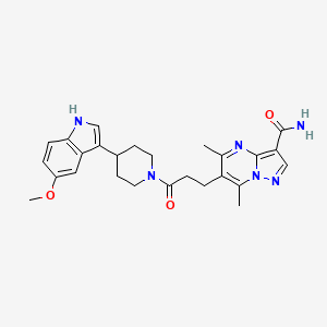 molecular formula C26H30N6O3 B7551724 6-[3-[4-(5-methoxy-1H-indol-3-yl)piperidin-1-yl]-3-oxopropyl]-5,7-dimethylpyrazolo[1,5-a]pyrimidine-3-carboxamide 