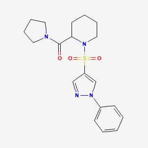 molecular formula C19H24N4O3S B7551749 [1-(1-Phenylpyrazol-4-yl)sulfonylpiperidin-2-yl]-pyrrolidin-1-ylmethanone 
