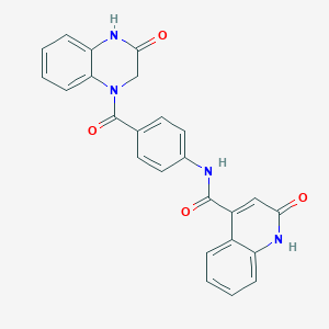 molecular formula C25H18N4O4 B7551772 2-oxo-N-[4-(3-oxo-2,4-dihydroquinoxaline-1-carbonyl)phenyl]-1H-quinoline-4-carboxamide 
