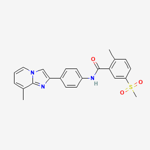 molecular formula C23H21N3O3S B7551780 2-methyl-N-[4-(8-methylimidazo[1,2-a]pyridin-2-yl)phenyl]-5-methylsulfonylbenzamide 