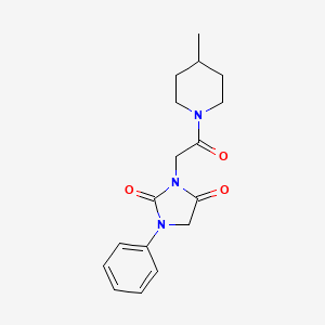 molecular formula C17H21N3O3 B7551790 3-[2-(4-Methylpiperidin-1-yl)-2-oxoethyl]-1-phenylimidazolidine-2,4-dione 