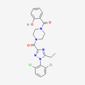 molecular formula C22H21Cl2N5O3 B7551801 [4-[1-(2,6-Dichlorophenyl)-5-ethyl-1,2,4-triazole-3-carbonyl]piperazin-1-yl]-(2-hydroxyphenyl)methanone 