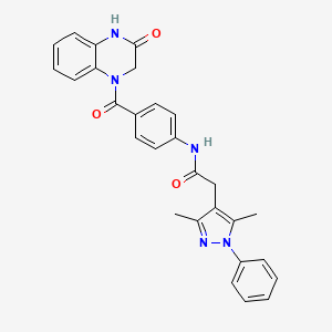molecular formula C28H25N5O3 B7551819 2-(3,5-dimethyl-1-phenylpyrazol-4-yl)-N-[4-(3-oxo-2,4-dihydroquinoxaline-1-carbonyl)phenyl]acetamide 