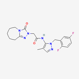 molecular formula C20H22F2N6O2 B7551835 N-[2-[(2,5-difluorophenyl)methyl]-4-methylpyrazol-3-yl]-2-(3-oxo-6,7,8,9-tetrahydro-5H-[1,2,4]triazolo[4,3-a]azepin-2-yl)acetamide 