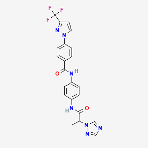 molecular formula C22H18F3N7O2 B7551845 N-[4-[2-(1,2,4-triazol-1-yl)propanoylamino]phenyl]-4-[3-(trifluoromethyl)pyrazol-1-yl]benzamide 