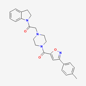 molecular formula C25H26N4O3 B7551851 1-(2,3-Dihydroindol-1-yl)-2-[4-[3-(4-methylphenyl)-1,2-oxazole-5-carbonyl]piperazin-1-yl]ethanone 